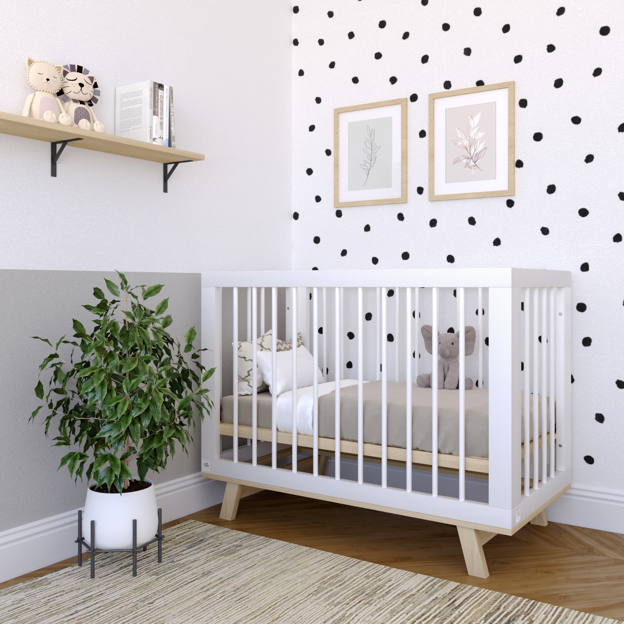 картинка Кроватка для новорожденного Lilla - модель Aria белая/дерево