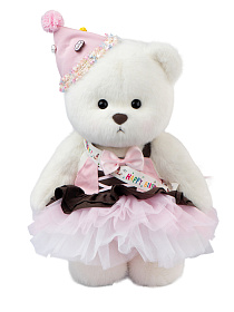 Lina Медведь девочка С днем рождения (длинная шерсть) M (±30 см) белый цвет  