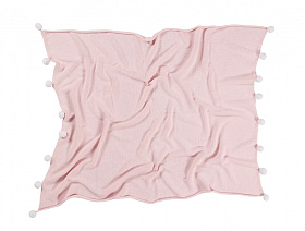 Плед с помпонами розовый 100*120