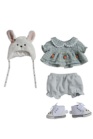 Комплект "Голубой  в клетку с морковкой" (с кроличьей шапкой, без обуви)  М