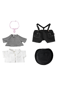 Комплект "Крутой парень" M (розовый галстук, полосатая майка, черный брюки с подтяжками)