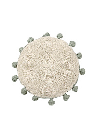 Подушка бежевая с зелеными кисточками 48d